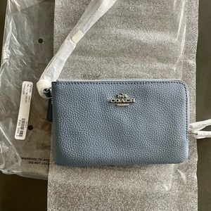 Coach Corner Zip F87590 Leather Dusk Blue Double NWT